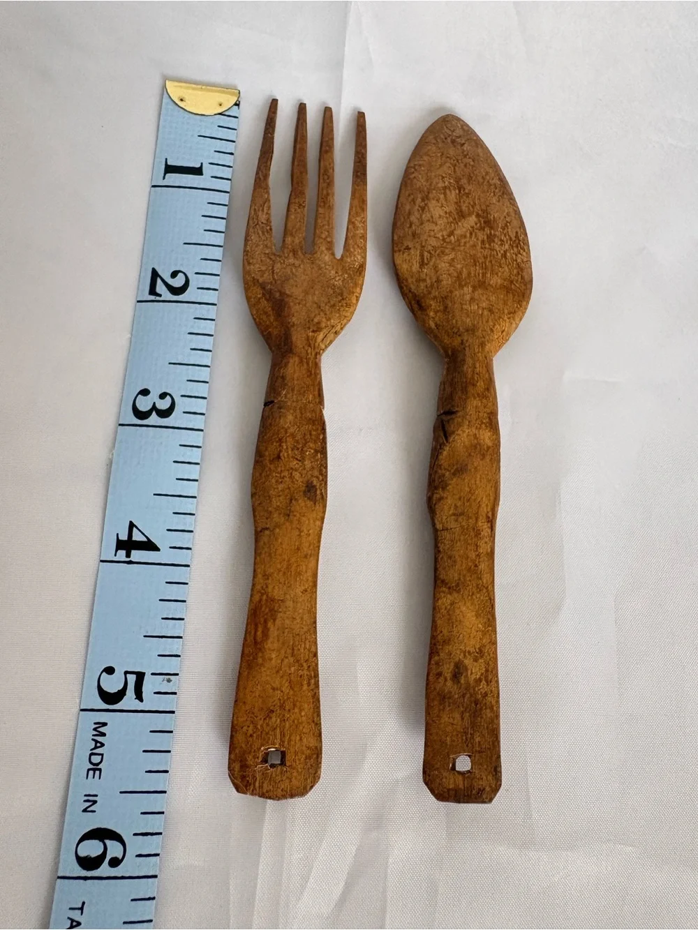 Rustic Handcrafted Wooden Fork and Spoon Set - Brown